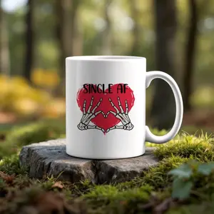 Single AF 12 oz Sublimation Mug - Heart Graphic Design in White, Ideal for Coffee or Tea - Drinkware, Cup