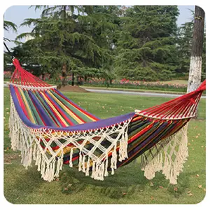 Outdoor Camping Hammock Swing for Adults, Anti-Rollover Single & Double Hammock Chair, Indoor Home Use, Double Layer Canvas, Anti-Slip Bohemian Tassel Design, Ideal for Patio, Camping & Holiday Gifts, Patio Outdoor Furniture, Patio Swings Outdoor