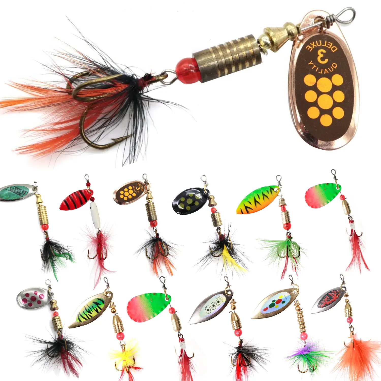 HADORAM 12-Piece Trout Spinners Set, Fishing Equipment Lures with Hand-Tied Fly Strikers & Rooster Tails for Salmon, Pike, Smallmouth Bass in Lakes, Rivers, Salmon Fishing, Artificial Lures, Spinning
