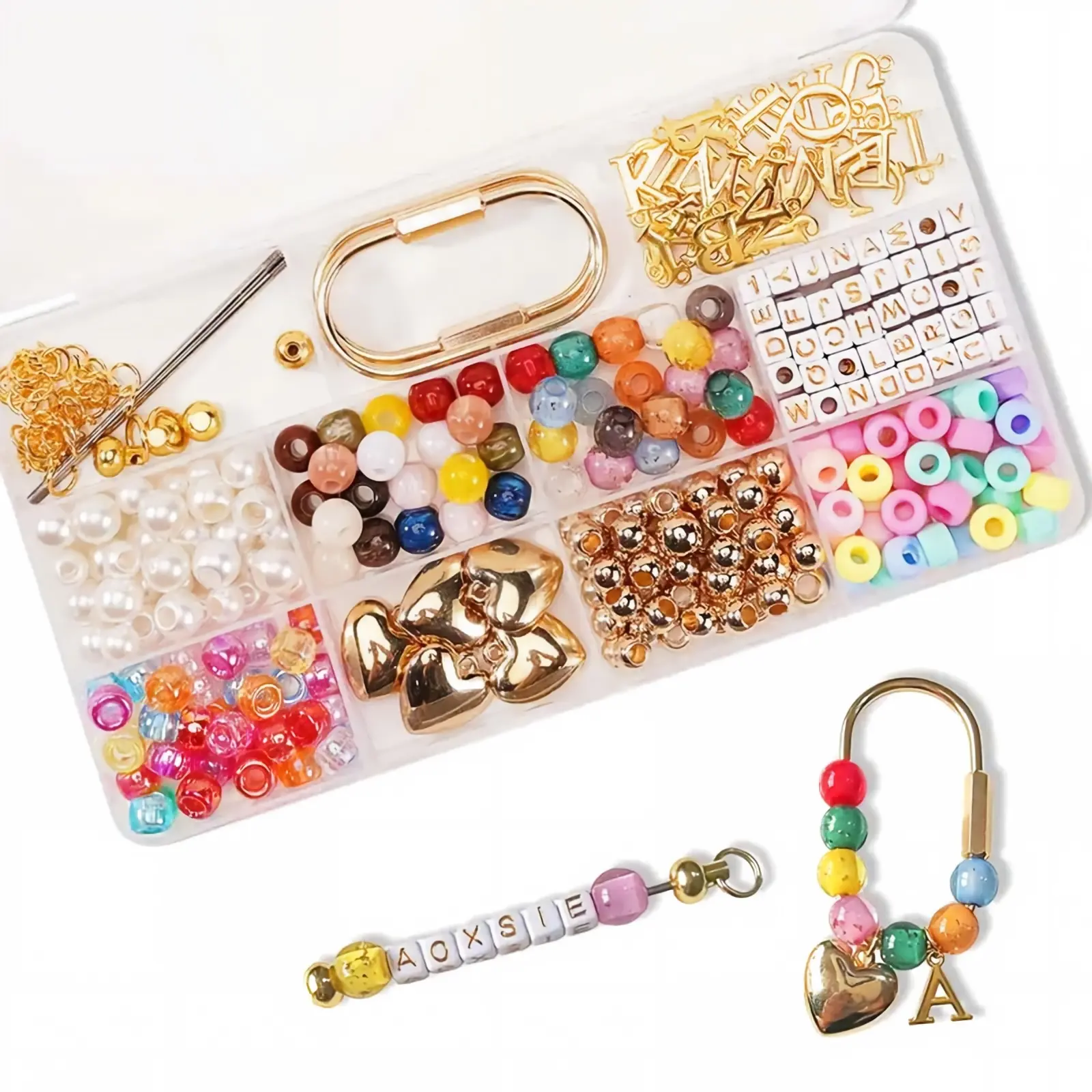 365Pcs DIY Beaded Keychain Making Kit, Custom Name Letter Beads Set, Multicolor Acrylic Beads Charms for Handmade Bag Charm, Key Ring Jewelry Craft Supplies, Gift for Girls Women
