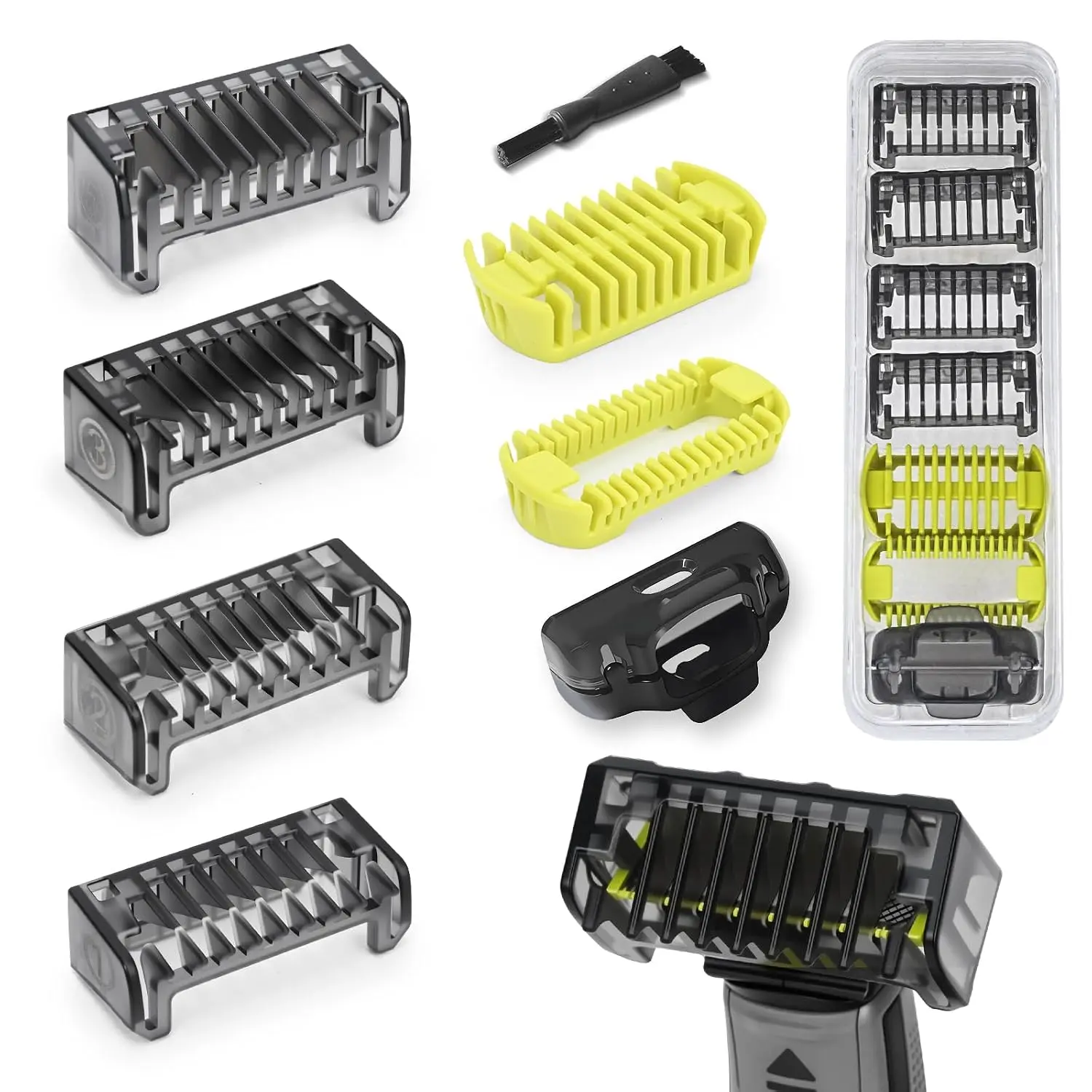 Guard Combs Kit with Case Compatible with OneBlade Handles, 1/2/3/5mm Guide Combs, 0/3mm Body Comb and Protective Cap for Electric Shaver Accessories for Men (7 Pcs)