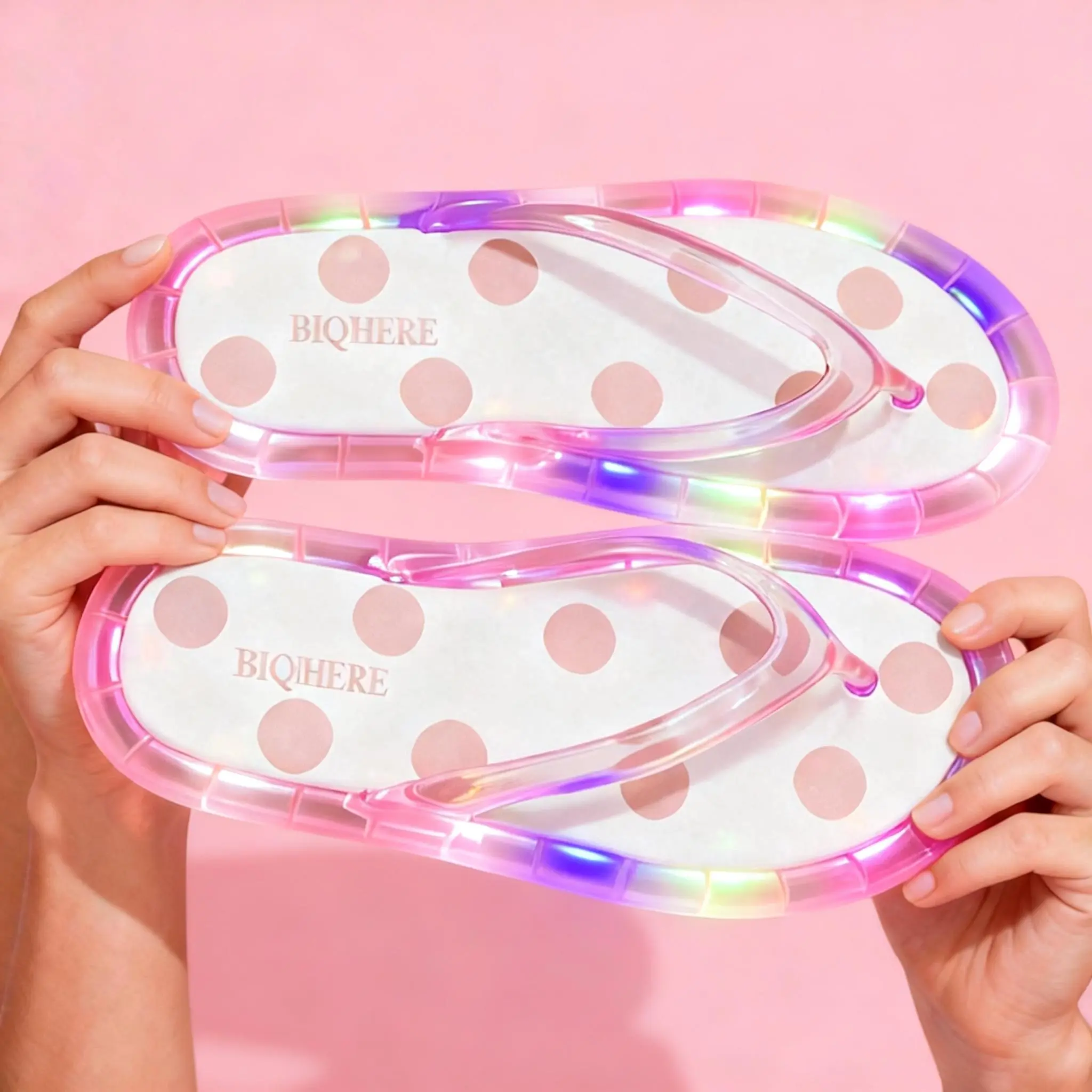 BIQIHERE Women's Slip-On Polka Dot Splash-Resist PVC LED Flashing Open-Toed Jelly Sandals - Lightweight Transparent Thong Flip Flops for Beach, Street & Party Glow-on-Walks, Women's Flip Flops