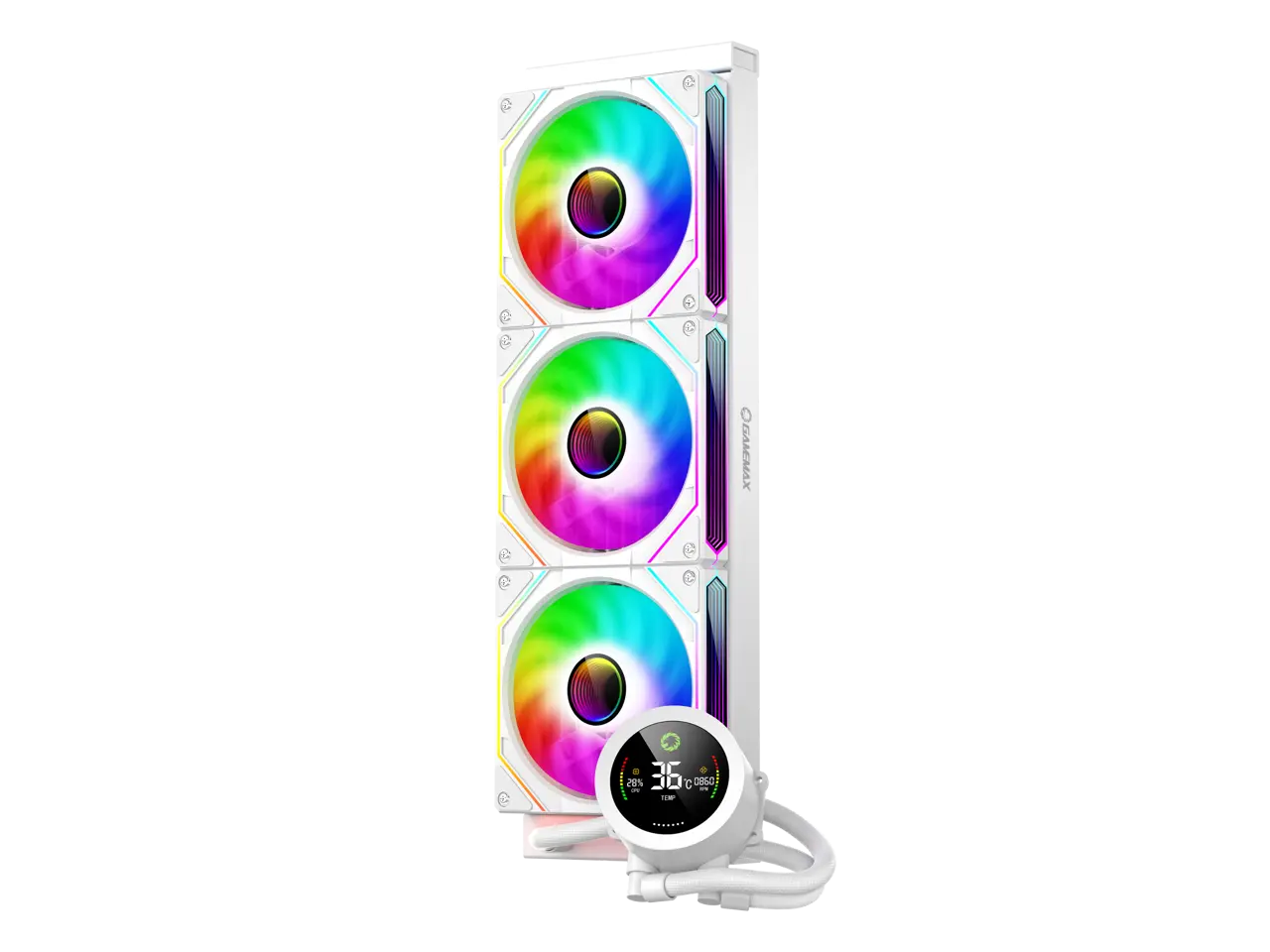 GAMEMAX 360 Digital WH, Liquid CPU Cooler 360mm Addressable ARGB Pump Fans 290W TDP AIO Water Cooler