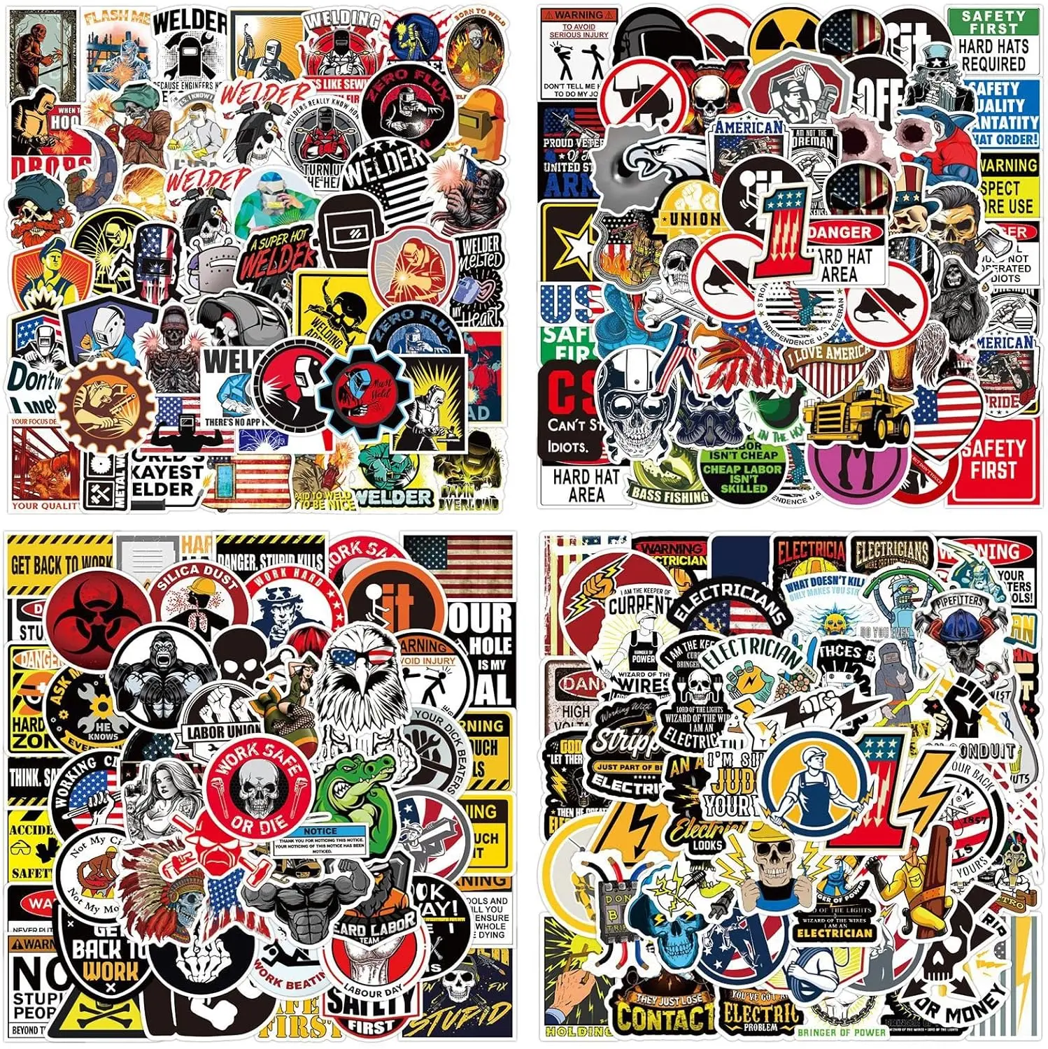 200 PCS Hard Hat Stickers for Tool Box, Helmet, Funny Stickers for Adults, Vinyl and Waterproof Decals for Mechanics, Electricians, Union, Oilfield, Construction, Welders