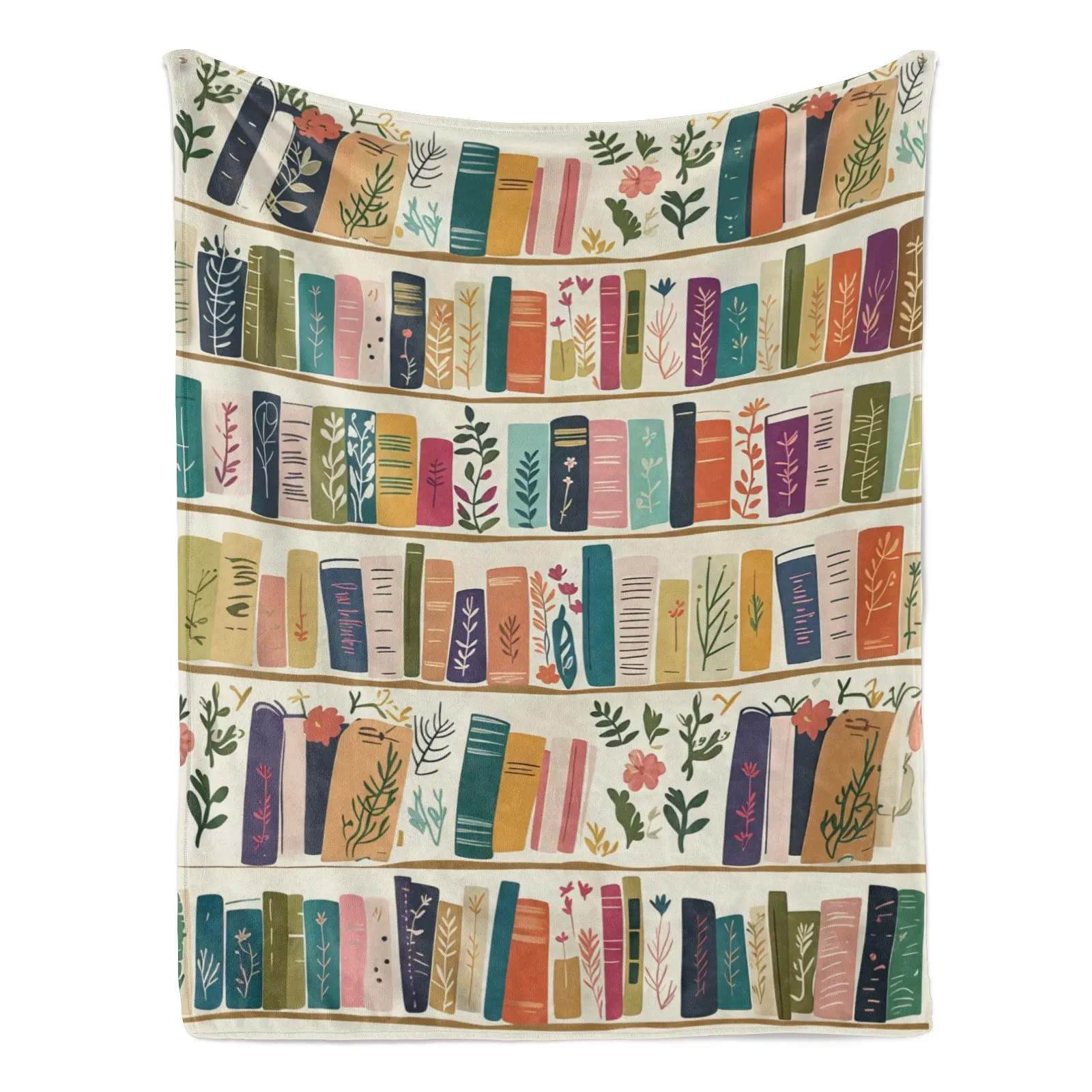 Vintage Bookshelf Library Throw Blanket Cottagecore Book Wildlowers Blanket Gift For Book Lover Library Gift Floral Bookish Gift For Reader 280GSM