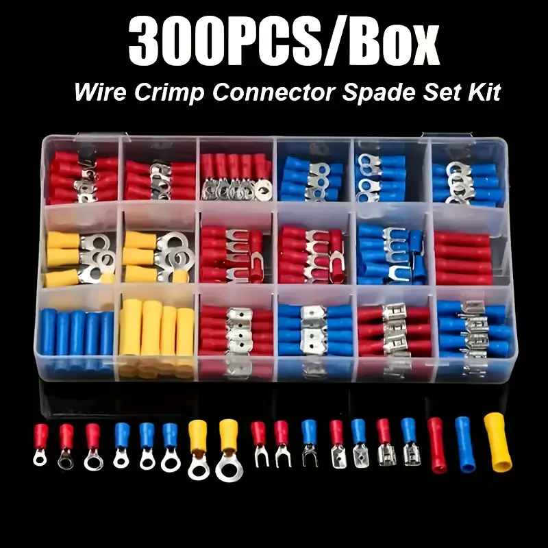 300pcs Insulated Copper Wire Crimp Terminal Connector Kit - Copper Material, Ring/Fork/Spade Connectors - Ideal for DIY Home Projects, Wiring Repair (No Electronics Included) summerwins,summerwins