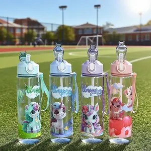1pc New Cartoon Pony Theme Printed Water Bottle, Outdoor Casual Cute Cartoon Design Sports Water Bottle 800ML, with Straw Lid, Portable Handle, Leak-proof and Drop-proof Design, Perfect for Travel, Holiday Gift, School Gift, Birthday Gift