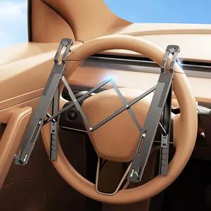 Car Laptop Mount Steering Wheel Tray Holder, Height Adjustable Car Desk for Laptop Computer Tablet, Foldable Portable Lap Laptop Stand for Car Vehicle Workstation Accessories Truck SUV Tesla