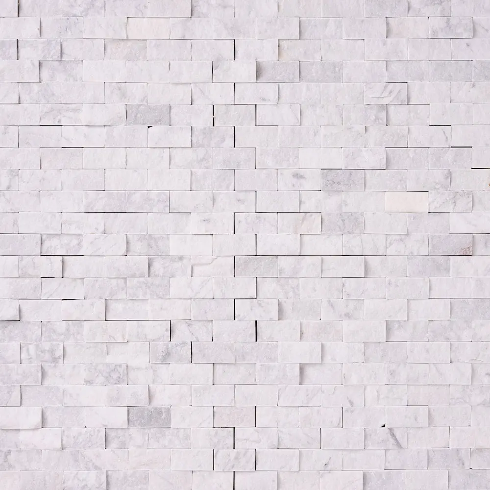Carrara White Marble 1x2 Split-Faced Mosaic Tile