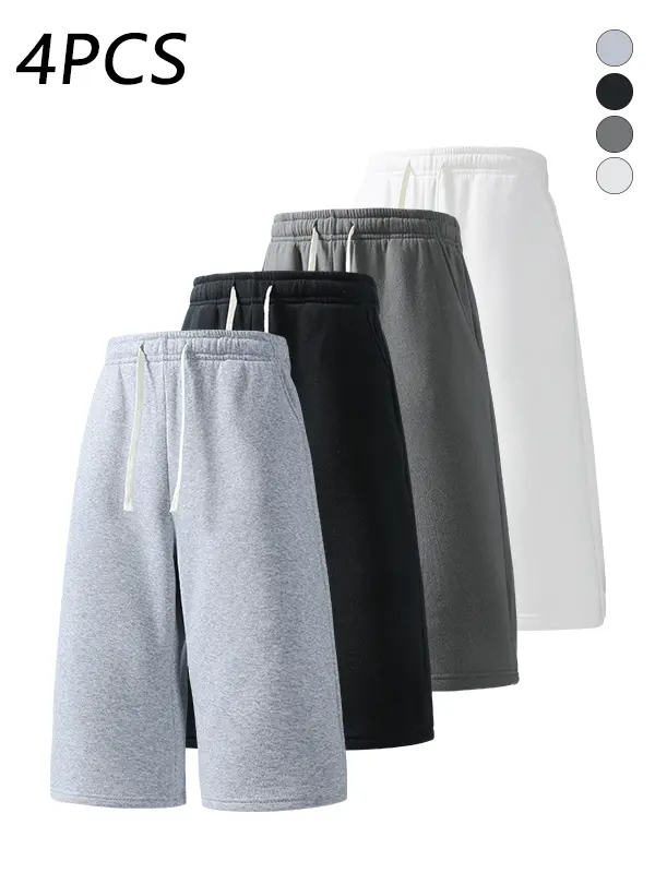 4-pack men’s 3/4 casual athletic sweatpants, adjustable drawstring elastic waistband, loose straight cut, skin-friendly breathable fabric