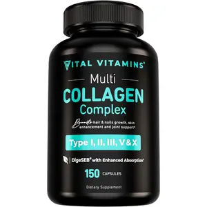 Vital Vitamins Multi Collagen for Women & Men - Type I, II, III, V, X - Grass Fed, Non-GMO - 150 Capsules