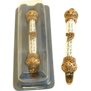 Crown Mezuzah with Scroll - 5 in, Antique Gold (Copper), Elegant Religious Decor