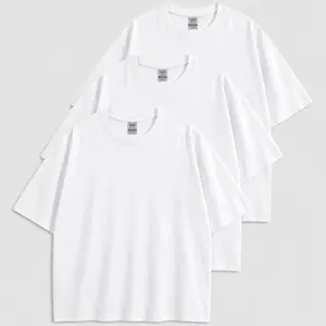 Menswear 3-Pack 100% Cotton Solid White Oversized Crew Neck Tees, Heavyweight Unisex Plain Short-Sleeve Tops, Soft Durable Casual Everyday Wear DIY Blank Shirts for Men & Women tshirt fathersdaygift