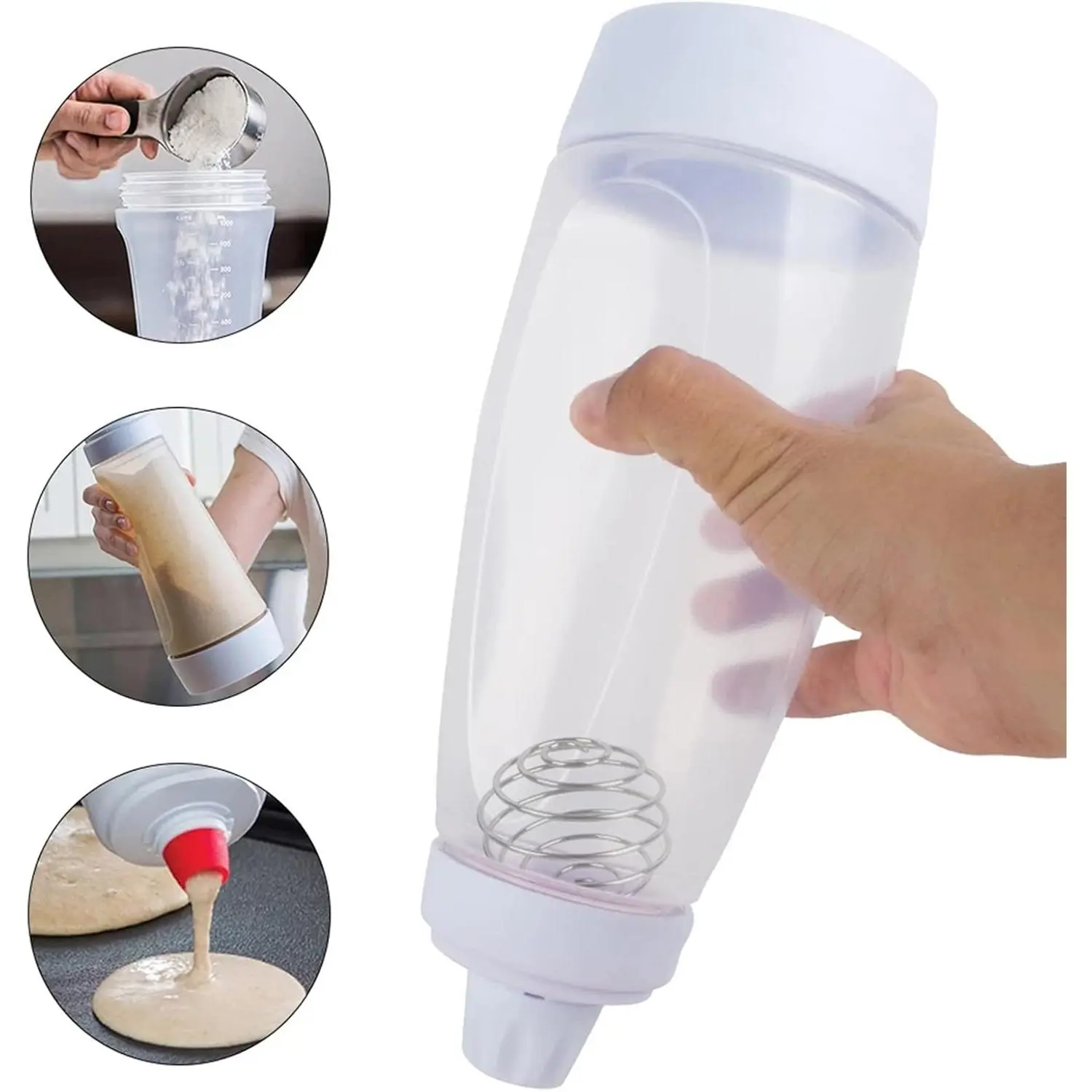 【Father's Day Gift】Pancake Batter Mixer Bottle – 33 Oz Dispenser with Blender Balls, Kitchen Squeezer for Batter, Graduated Lines & Non‑Slip Base for Cupcakes, Crepes, Muffins, Pancakes squeeze ketchup