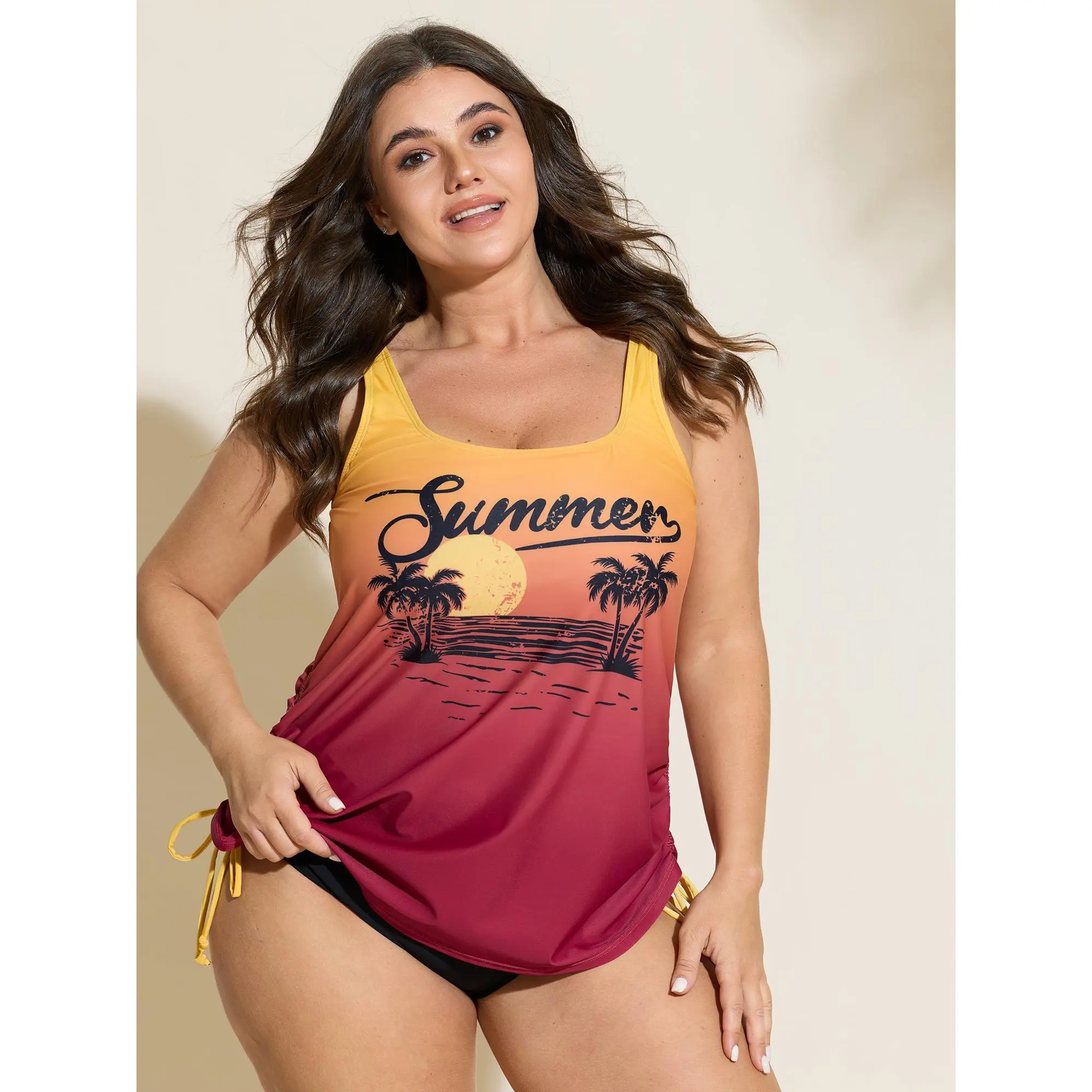 BLOOMCHIC Plus Size Tankini Swimwear - Ombre Gradient 2-Piece Swimsuit for Beach, Cute M-6X Tankini Top for Summer Sports & Outdoor Use, Tankini Outfit Swimsuit, Stretch