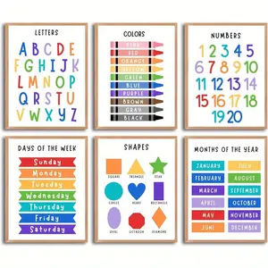 6pcs Educational Poster Set for Youngsters, Frameless Days of the Week Charts, 8x10 Inches, Kindergarten & Home School Supplies, Classroom Decoration, Teaching Supplies