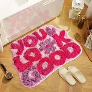 You Look Good Bath Rug, Fun Bathroom Rug,Hot Pink Bathroom Mat Cool Rugs for Bedroom Non Slip Microfiber Plush Cool Rugs for Bedroom Washable Absorbent for Bathtub 21"x25"