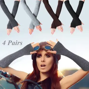 4 Pairs Arm Warmer Fingerless Gloves for Women Long Arm Sleeves Elbow Protection Knitted Length Gloves Gothic Thumb Hole Mittens