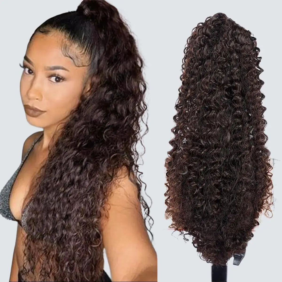 TwiceBeauty 20in Drawstring Afro Kinky Synthetic Ponytail Extension - Deep Curly Ponytail, Curly Synthetic Hairpiece for African American Women, Party & Daily Use