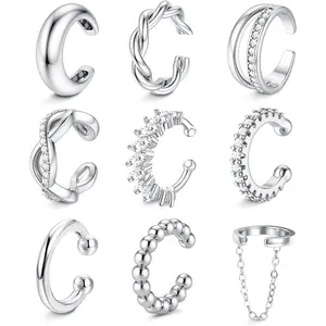 CASSIECA 9PCS Ear Cuffs Earrings for Women Non Piercing 14K Gold Plated Hypoallergenic Adjustable Ear Cuffs Trendy Non Tarnish Clip on Cartilage Fake Earring Stacks Wrap Jewelry