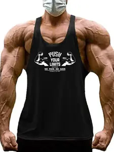 Men's Gym Push Your Limits Graphic Tank Top, Sporty Loose-Fitting Sleeveless Workout Shirt, All-Season Muscle Arm Design