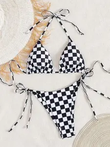 New Color-Block Plaid Bikini 2pcs Swimsuit for Women - Cami Style - Womenswear