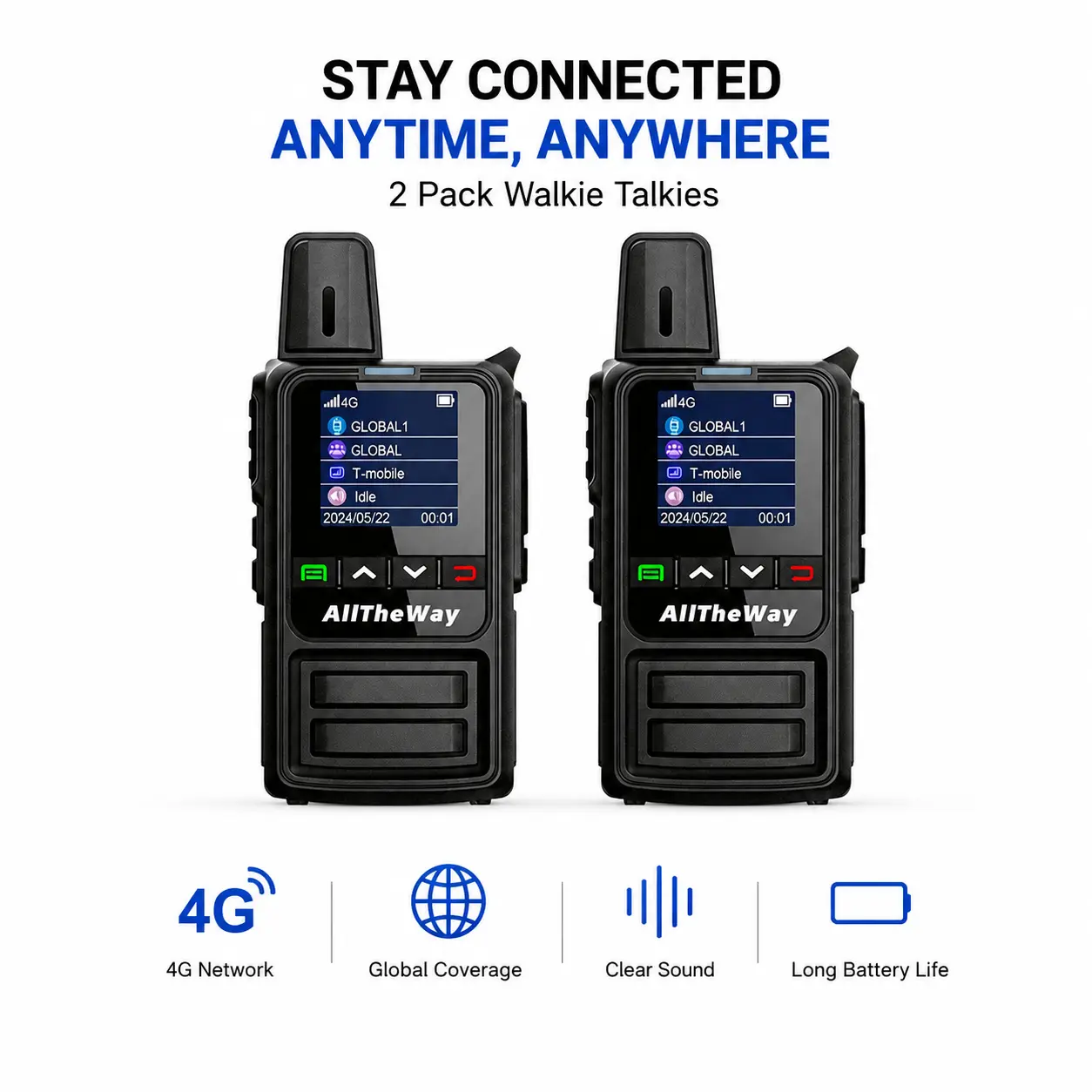 2-way radio No Monthly Fee Global 4G LTE Walkie Talkie with SIM   digital radio Soccer  Long Range   Camping Hiking  Team Comms Rechargeable speaker Portable  Dual Portable Ham Radio Transceiver  Durable Remote fun walky talky style outdoor receiver app