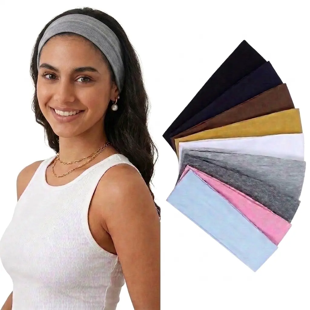 9 Pcs Women’s Non Slip Headbands | Soft Elastic Cotton Stretch Hair Bands for Workout, Yoga, Running, Gym, Makeup & Daily Wear Exercise Fitness Sweat Band Sweat Wicking Headband