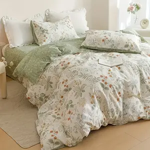 3pcs Floral Print Duvet Cover Set, Polyester Material with All-Season Comfort and Zipper Closure, Bedding Set for Queen Size