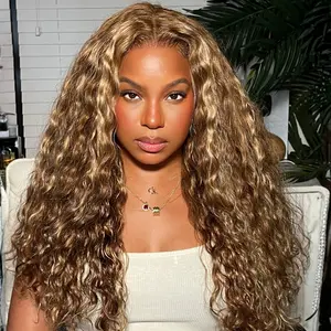 UNice Caramel Brown with Honey Blonde Highlights Water Wave Wig Pre Everything 13x4 Lace Frontal Human Hair Wig with Drawstring Natural Hailine Ready to Wear Beginers Friendly #TikTokShopStockUp #SummerVibes
