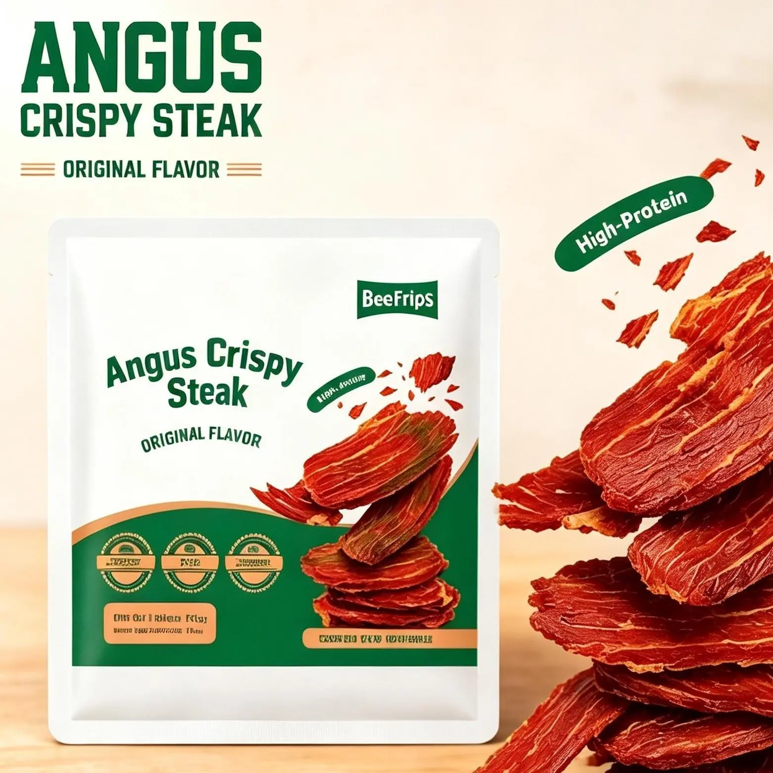 Angus Beef Jerky Crisps - Crispy Snack with Original, Cumin, and Spicy Flavors, Spicy Beef Jerky Option