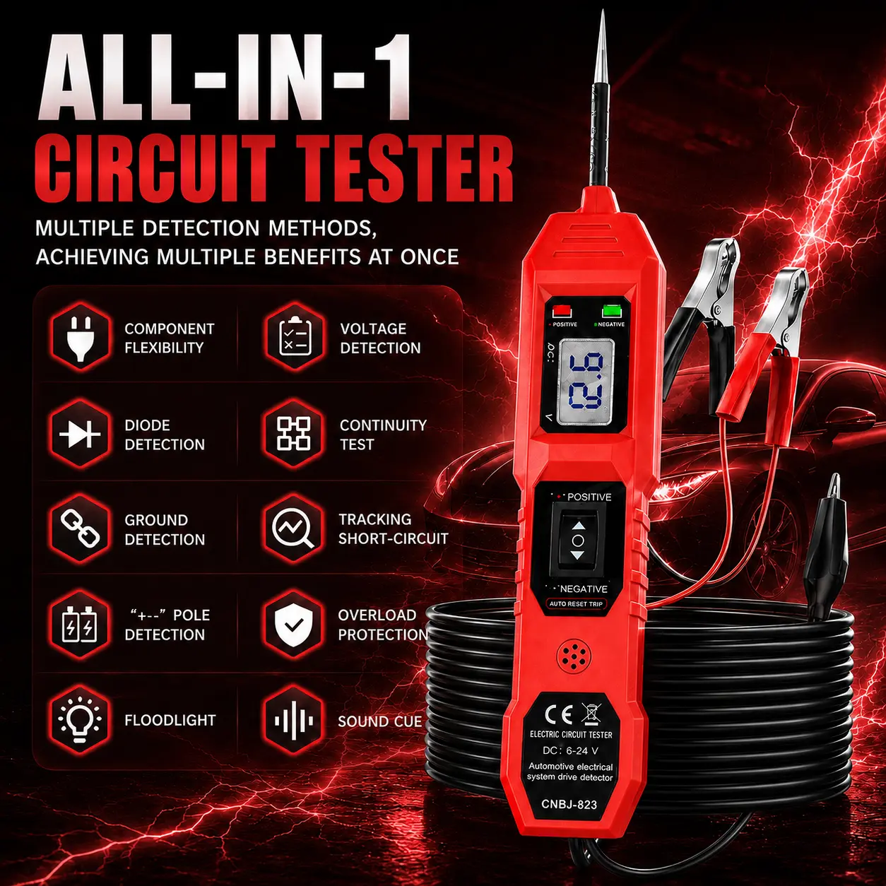 Automotive Circuit Tester, DC Car Electrical System Diagnostic Tool, Multi-Function Tool for Varied Checks with LED Display and Jumper Cables #fathersdaygift