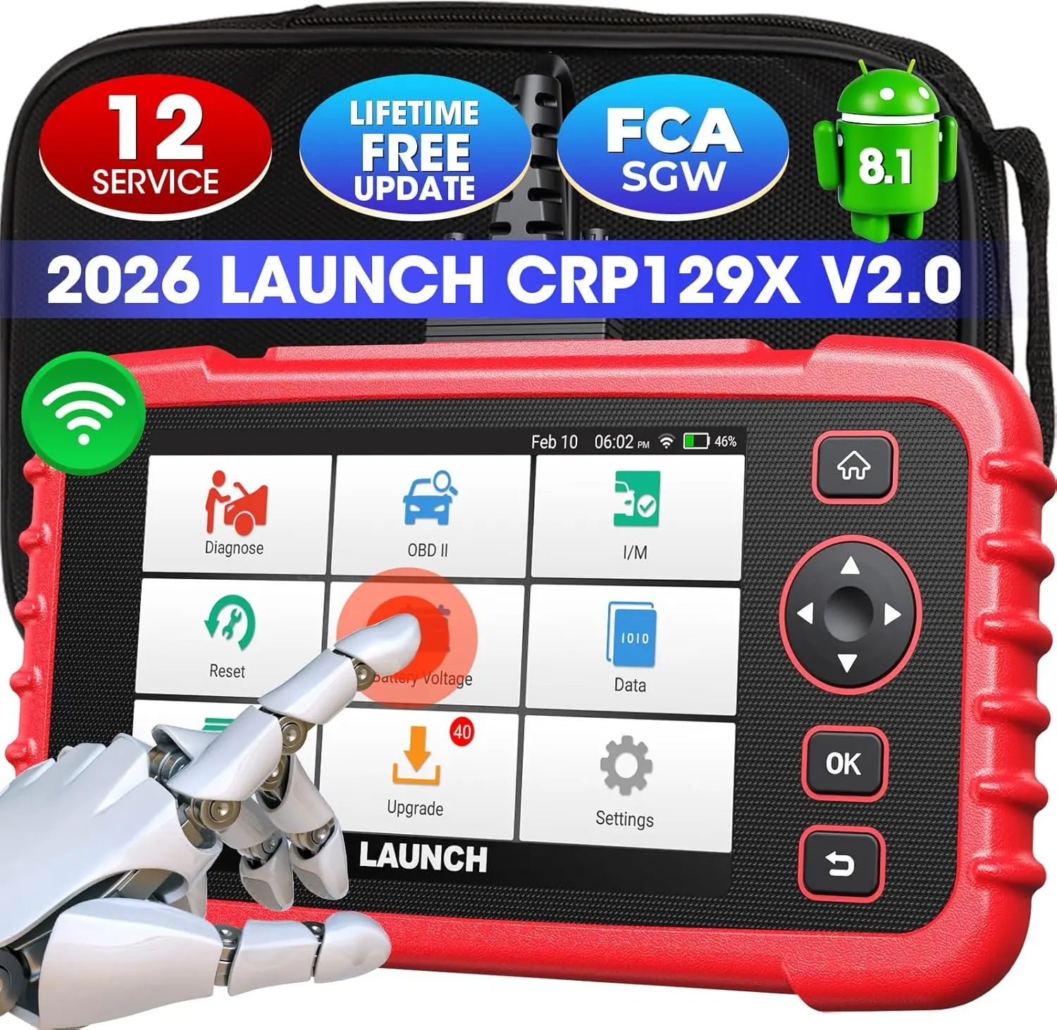 LAUNCH Scanner CRP129X V2.0 12 Reset Scan Tool, FCA SGW Car Scanner,ABS SRS Transmission,Check Engine Code Reader,AutoVIN,Battery Test, Lifetime Free Update