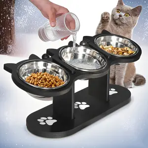 3-Tier Stainless Steel Elevated Cat Feeder - Adjustable 15° Tilt for Comfort, Anti-Slip Base Prevents Spills, Easy Assembly & Detachable Cleaning - Portable for Multi-Cat Homes/Small Dogs - Ideal for Busy Pet Parents, Safe No Sharp Edges