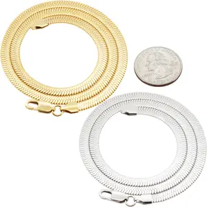 316L Stainless Steel 18k Yellow Gold Plated 5-6mm Herringbone Chain Necklace 16”-24”