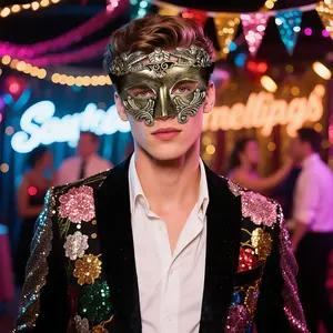 OIDEA Men's Half-Face Venetian Masquerade Mask - 17.5x12cm Light Plastic Party Accessory, Adjustable Comfortable Silicone Strap, Festive Photo Prop, Christmas Gift summerwins summerwins,summerwins