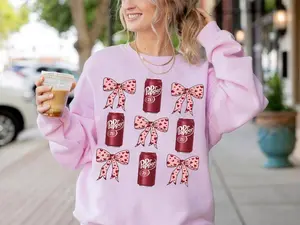 Dr Pepper Sweatshirt, Dr Pepper Maroon Sweatshirt, Coquette Dr Pepper Shirt, Diet Coquette Sweater, Dr Pepper Shirts For Women, Dr Pepper Lover Gift, Soda Sweaters, Dr Pepper Pink Bow Shirts, Trendy Pink Bow Sweatshirts Cotton Womenswear Hoodie T-Shirt