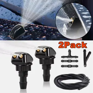 2Pack Front Windshield Washer Nozzles Wiper Water Spray Jet + 6.5ft Hose Connector