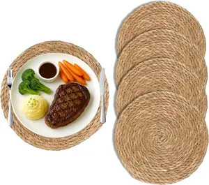 13 in Round Woven Placemats Plate Chargers Set of 4, Boho Farmhouse Rustic Woven Place Mats for Dining Table Decor, Rattan Wicker Table Mats Indoor Fall Chargers for Dinner Plates