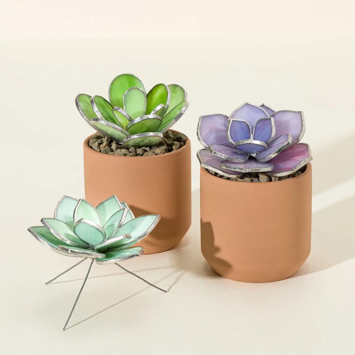 Uncommon Goods Unique Everlasting Stained Glass Succulents - 0 Watering Required, Plant in Pot With Pebbles or Dirt, Ideal for Home Decor Shelf
