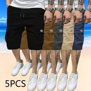 Men’s multi-pocket cargo shorts, 5-pack — stylish, versatile, drawstring design, lightweight and breathable; suitable for work commutes, everyday wear, casual activities, outdoor use, and home; men’s trendy shorts for going out.fathersdaygift