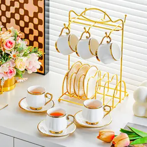 Exquisite Ceramic Tea Cup Simple Ceramic Coffee Cup and Saucer Set Stylish Drinkware Household Mini Latte Cup Retro Coffee Cup Coffee Cups Gift Teacup