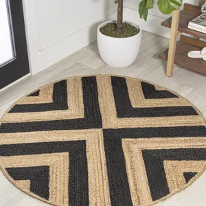 JONATHAN Y Piper Two-Tone Chevron Round Jute Indoor Area Rug; for Living Room, Kitchen, Bedroom, Dining Room, Office