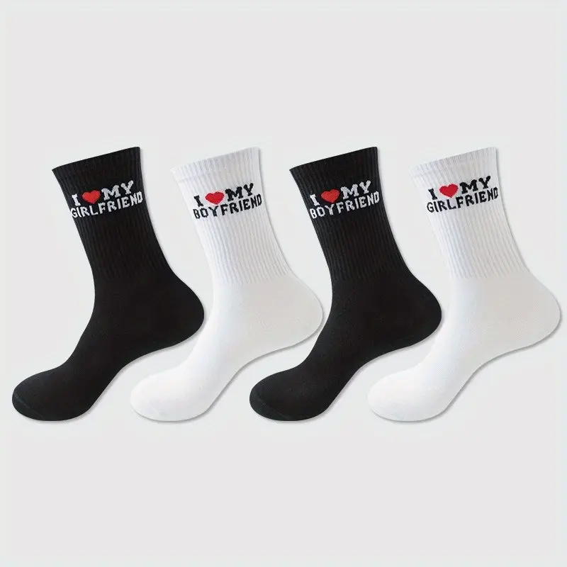 Women's 10-Pair Letter Print Socks Set - English Alphabet "I Love You" Design, Valentine's Day Couple Gift, Valentines Day, Underwear For Women, Elastic Fabric Mid-Calf Socks, High Stretch