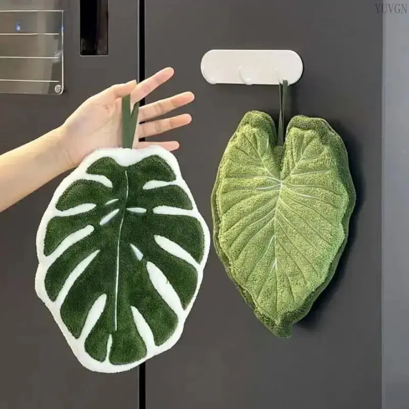 Modern 2-Piece Leaf-Shaped Microfiber Finger Towel Set, Quick-Dry Absorbent Hanging Hand Towels for Bathroom and Kitchen Decor, Ideal Mother's Day Gift, Easter, Bathroom/Kitchen, 2‑Pieces