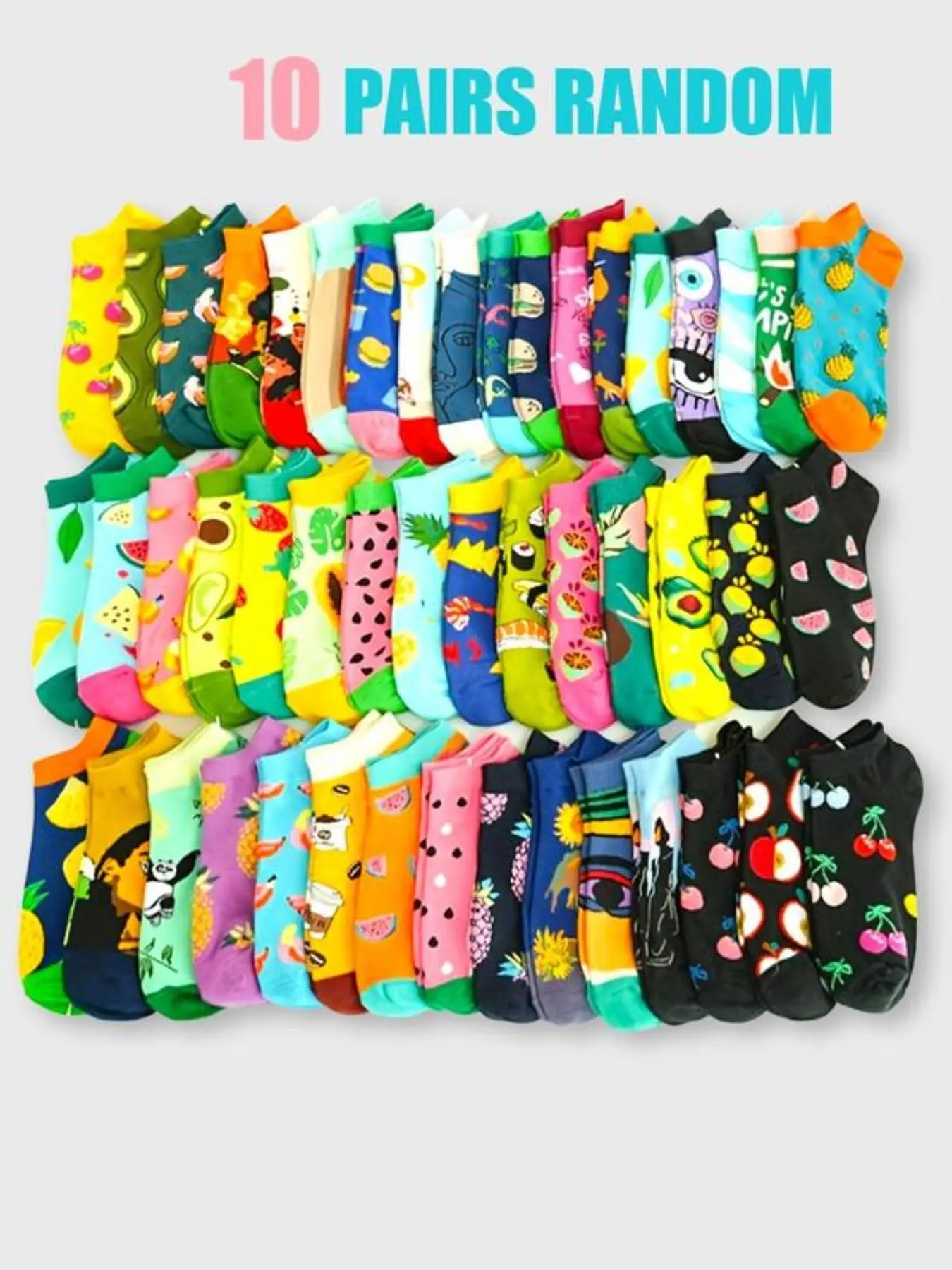 10 Pairs Girls' Socks, Teen Socks, Floral Pattern, Colorful Fruit Design, Strawberry Low Top Crew Socks, Summer Thin, Breathable Soft Socks, Comfortable Soft, Casual Comfy Socks, Casual Daily Wear