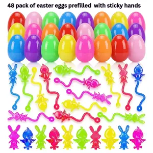 48 Pack Mini Easter Sticky Hand Toys with Prefilled Easter Eggs with Gifts – Kids Easter Basket Stuffers, Basket Easter Baskets for Boys Girls, Sticky Stretchy Bunny Chick Party Favor Toys