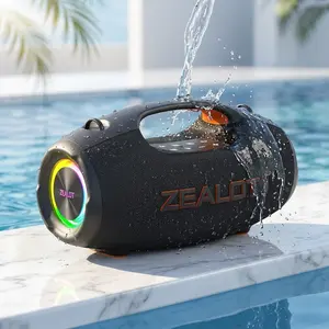 ZEALOT Portable Bluetooth Speaker for Outdoor Party, IPX6 Waterproof Wireless Subwoofer, 60W HD Stereo Deep Bass, RGB Lights, 8000mAh 10H Play, Bluetooth 5.4, Handle & Strap for Home Gym Camping Beach Pool Gift