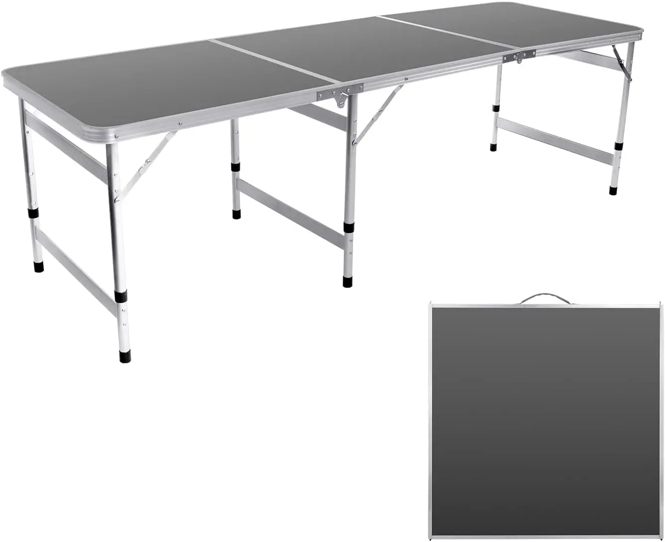6 Ft Folding Table Adjustable Height Camping Table Aluminum Portable Table with Handle Tri-fold Outdoor Table Picnic BBQ Party Black
