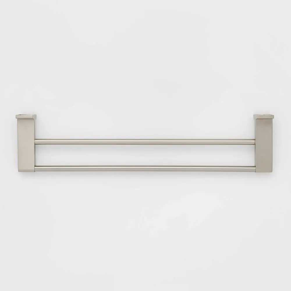Threshold Double Modern Towel Bar, Brushed Nickel, 24" Long, Zinc SS Construction, Holds Up to 10lbs